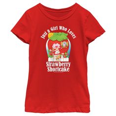 Who's ready for a berry special treat? You are! Enjoy sweet fashions with this officially licensed Strawberry Shortcake Loving Berry Girls' Graphic T-Shirt. Your favorite greeting card-turned-pop culture sensation is here to win your heart with fun adventures in Strawberry-land. This colorful tee shows off an artistic graphic of the cute Strawberry Shortcake at the entrance of her iconic home with her pet Custard with the phrase "Just a Girl Who Loves Strawberry Shortcake" in bold white letterin Red Crew Neck T-shirt, Red Sweet Crew Neck T-shirt, Sweet Style Red Crew Neck T-shirt, Sweet Red Short Sleeve T-shirt, Cute Strawberry Shortcake, Short Cake, Fun Adventures, Future Children, Cute Strawberry