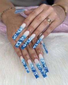 Long Acrylic Nail Designs, Airbrush Nails, Blue Acrylic Nails, Dope Nail Designs, Exotic Nails, Long Acrylic Nails Coffin, Acrylic Nails Coffin Pink, Long Square Acrylic Nails, Bling Acrylic Nails