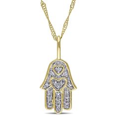 This stunning religious necklace from is delicately crafted into a gorgeous Hamsa design and studded with white diamonds. Crafted of 14-karat yellow gold, this brilliant pendant is hung on a Singapore chain and is secured with a spring ring clasp. White Diamonds Diamonds: 17 Diamond cut: Round Diamond weight: 0.07 cara Diamond Facts, Hamsa Design, Gold Hamsa, Hamsa Pendant, Hamsa Necklace, Hot Jewelry, Gold Jewelry Necklace, Necklace Designs, White Diamond