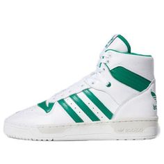 adidas Rivalry Hi 'Smoke Green' EE4972 (SNKR/High Top) Throwback High-top Sneakers For Sports, High-top Sneakers For Streetwear And Sports Season, Casual Mid-top Sneakers For Sports Events, Casual High-top Sneakers For Sports Events, Casual Sneakers With Laces For Sports Events, Casual Lace-up Basketball Shoes With Three Stripes, Adidas Breathable High-top Sneakers For Streetwear, Adidas Basketball Shoes For Streetwear, Casual Green Adidas Basketball Shoes