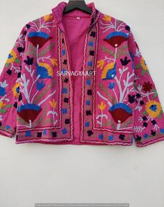 #ad Top Seller for New Trending Pink handmade suzani embroidery TNT jacket women clothing's, Fashion womens jacket Winter Nehru Jacket With Floral Embroidery, Traditional Pink Cotton Outerwear, Traditional Pink Nehru Jacket With Floral Embroidery, Suzani Embroidery, Silk Tank Dress, Kantha Jacket, Silk Tank, Kantha Quilt, Top Seller