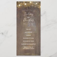 the rustic wood and lights wedding program