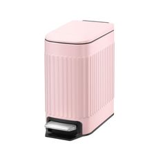 a pink trash can on a white background