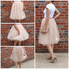 Claire Beige Soft Tulle Skirt - Below Knee Midi  #tulle #skirt #whimsical #tulleskirt #tutu Spring Tulle Skirt With Stretch, Spring Stretch Tulle Skirt, Spring Flowy Tulle Skirt, Spring Stretch Tulle Bottoms, Spring Tulle Midi Skirt, Spring Tulle Lined Skirt, Spring Lined Tulle Skirt, Chic Spring Tulle Skirt, Elegant Tulle Bottoms For Spring