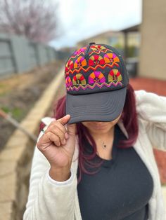 This is a beautiful artesanal Mexican flower cap for women! Hand made! Beautiful colorful design  embroidery!  Go perfectly with any outfit or any occasion gift.!  Hand made in Mexico! Handmade Multicolor Snapback Hat, Festival Baseball Cap, Curved Brim Baseball Cap For Festivals, Embroidered Adjustable Hat, Festival Baseball Cap With Curved Brim, Adjustable Embroidered Hat, Multicolor Curved Bill Hats For Spring, Multicolor Snapback Trucker Hat For Festivals, Multicolor Curved Brim Baseball Cap For Festival