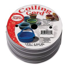 the coiling cord is grey and has four different colored bowls on each one side