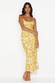 Length from shoulder to hem of size S: 130cm. Chest: 40cm, Waist: 35cm, size S. Maxi dress. Yellow/orange. Lined. Model is a standard XS and is wearing size XS. True to size. Non-stretch. Straight silhouette. Patterned. Split. Slip on. Cold hand wash only. Polyester. Dance all day in the Garden Oasis Maxi Dress. Featuring a straight silhouette and a gorgeous patterned design - we're in love! Style with sandals and you're ready to go. Prom Shopping, Jaune Orange, Bridal Shower Dress, Garden Oasis, Shower Dresses, Jumpsuits And Romper, Graduation Outfit, Dress Yellow, Long Sleeve Lace Dress