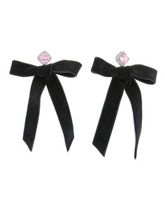 Black velvet bow earrings with pink cubic zirconia crystals, perfect for adding a touch of elegance to any outfit. Elegant Pink Bow Earrings For Party, Black Bow Earrings For Party, Chic Formal Earrings With Decorative Bow, Pink Ribbon Jewelry For Formal Occasions, Feminine Party Jewelry With Pink Bow, Chic Formal Bow Earrings, Chic Formal Pink Jewelry, Chic Pink Earrings For Formal Occasions, Chic Evening Earrings With Bow Detail