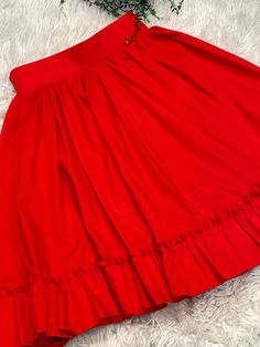 "A vintage, handmade, red square dance skirt, waist 12.5-13\", length 22\", has a few black marks (please see photos).  423-225 M7" Vintage Red Fitted Petticoat, Red Retro Pleated Skirt, Red Tiered Gathered Skirt, Red Gathered Mini Skirt, Red Summer Skirt With Attached Cancan, Summer Skirt With Attached Cancan In Red, Summer Red Skirt With Attached Cancan, Red Ruffled Skirt For Dance, Red Tiered Skirt For Dance