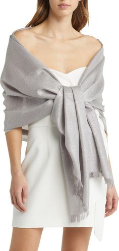 Nordstrom Metallic Lightweight Wrap | Nordstrom Scarf Outfit Summer, Dress With Shawl, Scarf Outfit, Cashmere Poncho, Cashmere Yarn, Summer Scarves, Knitted Poncho, Shawls And Wraps, Ponchos