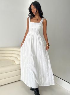 Lorinda Maxi Dress White Elegant White Maxi Dress, Elegant Loose Dresses, Simple White Dress Graduation, Brandy Melville Maxi Dress, White Cotton Sundress, Black Flowy Dress Casual, Sun Dresses Maxi, Princess Polly Maxi Dress, Long Sun Dress Outfit