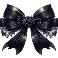 a black bow with lace and flowers on it