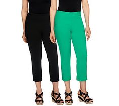 Build a summer wardrobe you can feel confident about with this set of two Women with Control(R) crop pants. Fashioned from a smoothing blend of cotton and spandex, these straight-leg pants flatter your figure in a cropped length that's perfect for warm weather. They're your go-to, wear-anywhere, with-anything pants!  Made with 14% spandex, these curve-hugging crop pants hold you in at the waist and rear to help smooth out your silhouette--so you can take on the day in confidence. The shortened l Travel Iron, Mom Pants, Summer Bottoms, Flattering Pants, Styling Iron, Teenage Daughters, Weather Wear, Comfy Pants, Crop Pants