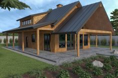 a small wooden house sitting on top of a lush green field