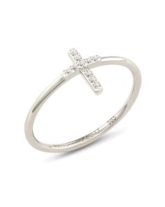 Make one of the world's most meaningful symbols a permanent addition to your accessories and a constant reminder of what matters most to you with the Cross 14k White Gold Band Ring in White Diamond. 

 We have taken steps to ensure that, when applicable, our diamonds are conflict free by requiring our suppliers to comply with the Kimberley Process. Symbolic White Gold Diamond Ring, Symbolic Diamond Jewelry With Polished Finish, Diamond Cross Ring For Gift, Diamond Cross Rings For Gifts, Cross-shaped Diamond Ring For Gift, Symbolic White Gold Promise Jewelry, Symbolic White Gold Jewelry For Promise, Elegant Cross-shaped White Gold Ring, Promise Jewelry In White Gold With Si Clarity