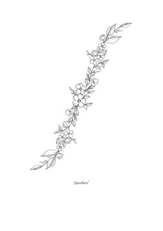 a line drawing of flowers and leaves on a white background