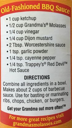 an old fashioned bbq sauce label with instructions