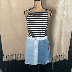 Wonder National Jean Skirt Size Xl 14- 16 With Tag Casual Striped Mini Skirt For Summer, Casual Striped Mini Skirt, Casual Striped Skirt For Day Out, Casual Striped Stretch Skirt, Jean Skirt, Color Blue, Wonder, Skirt, Women Shopping