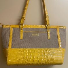 Such A Gorgeous Handbag For Any Occasion. Never Used. Classic Yellow Textured Leather Bag, Yellow Textured Leather Bag For Formal Occasions, Elegant Yellow Textured Leather Bag, Formal Yellow Textured Leather Bag, Yellow Textured Leather Travel Bag, Elegant Yellow Textured Leather Shoulder Bag, Brahmin Bags, Tote Handbag, Tote Handbags