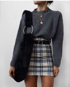 Daily Dress Me, Plaid Skirt Outfit, Rok Mini, Sweater Outfits Fall, Comfy Casual Outfits, College Outfit, Outfit Chic, Plaid Outfits