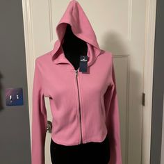 Hollister Full Zip Hoodie. Nwt, No Damage. Size M Casual Fitted Hooded Top, Spring Sweater With Drawstring Hood, Casual Fitted Hoodie Top, Spring Stretch Sweater With Drawstring Hood, Casual Fitted Winter Hooded Jacket, Casual Fitted Hooded Jacket For Winter, Fitted Casual Sweater For Streetwear, Fitted Solid Color Hooded Jacket In Athleisure Style, Fitted Athleisure Hooded Jacket