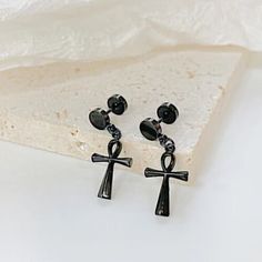 Men Women Black Ankh Cross Drop Dangle Earrings Egyptian Jewelry Stainless Steel | eBay Trendy Black Earrings For Gift, Black Ankh Jewelry For Gifts, Rectangular Black Earrings For Gifts, Black Rectangular Earrings For Gift, Earrings Punk, Egyptian Ankh, Ankh Cross, Egyptian Jewelry, Punk Jewelry