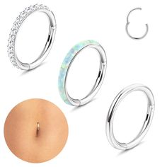 PRICES MAY VARY. 🌻【HOOP BELLY BUTTON RINGS】You will get 3pcs belly ring hoops in different designs, including 1pcs simple belly button ring, 1pcs opal belly button ring, 1pcs CZ belly button ring. Stylish and classic belly piercing, make you more charming and fashionable! 🌻【NAVEL RING HOOP SIZE】Gauge:14G(1.6mm), inner diameter:12mm, color:silver tone. These belly hoops are hinge segment design, easy to open and close, suitable for women and men. 🌻【MATERIAL】Our belly button rings made of 316L Belly Ring Hoop, Lobe Earrings, Opal Belly Ring, Navel Piercing Jewelry, Belly Piercing Jewelry, Belly Piercing Ring, Septum Rings, Belly Button Jewelry, Navel Ring