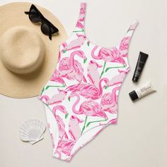 Palm Springs Flamingo Coastal Pink One-piece Swimsuit - Etsy Playful Swimwear For Surfing During Beach Season, Tropical One-piece Swimwear For Sunbathing, Pink One Pieces For Poolside And Beach Season, Pink Summer Beach One Piece, Pink Summer Beach One-piece, Tropical One-piece For Sunbathing, Pink Summer One Piece For Beach, Pink One-pieces For Poolside And Beach Season, Pink Summer One-piece For Beach