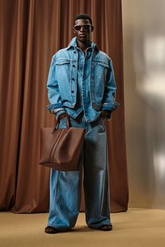 Ferrari Resort 2025 Fashion Show | Vogue Denim On Denim Outfit Men, Male Runway, Formal Streetwear, Denim Outfit Men, Denim Editorial, Bright Lipstick, Camera Tips, 2025 Fashion, Concept Clothing