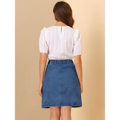 Make an elegant style statement with the Allegra K denim short skirt. Complete your look for sunny days in the park with a pair of sandals to be casual and comfy. It is a good choice to match with a light color T-shirt or blouse, which is full of college style and shows personal charm. Occasion: Coffee Shop, Weekend Gathering, Hanging Out, Work, School, etc. The model is wearing an X-Small. Please check your measurements to make sure the item fits before ordering. Button Down Denim Skirt, Womens Denim Skirts, Jeans Skirt, College Style, Denim Maxi Skirt, Denim Skirts, Denim Midi Skirt, Denim Short, Women's Skirts