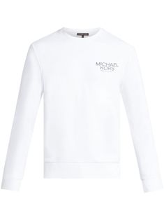 white cotton blend knitted construction appliqué logo crew neck long sleeves ribbed cuffs and hem straight hem Logo Crew Neck Winter Sweatshirt, Winter Logo Crew Neck Sweatshirt, Logo Crew Sweater For Fall, Long Sleeve Cotton Sweatshirt With Logo, Fall Crew Neck Sweater With Logo, Classic Logo Crew Neck Sweatshirt, Classic Logo Sweatshirt Crew Neck, Classic Crew Neck Logo Sweatshirt, Logo Long Sleeve Sweatshirt For Spring