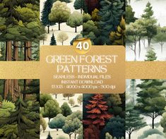 40 green forest patterns with trees and mountains in the background for wallpaper or paper