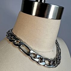 Stainless Steel Figaro link curb chain Choker / Necklace thick approx. 15mm width Stacking, Simple, Statement, Cute, Jewellery, Alt Wide link steel chain finished with matching curbed shaped clasp. Chain pictured is a standard 16" length, but can be cut to size on request, (14"- 36".) Perfect for adding pop when stacking with other chains. *cut to the nearest link on the chain* As well as the size ranges offered happy to take requests for custom fit, just drop us a message :) Suits all styles, i Goth Egirl, Cute Jewellery, Kawaii Goth, Skater Style, Chain Choker Necklace, Chain Choker, Curb Chain, Steel Chain, Custom Fit