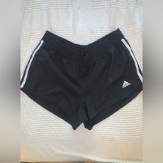 Bnwt Adidas Women's Black 3-Stripe Pacer Woven Shorts In Size M - Msrp $25.00 Casual Striped Activewear For Sports, Stretch Three Stripes Activewear Shorts, Sporty Striped Sports Bottoms, Striped Sportswear Bottoms For Sports, Striped Sporty Bottoms For Sports, Short Sports Bottoms With Three Stripes, Sporty Striped Bottoms For Sports, Sporty Short Bottoms With Three Stripes, Stretch Workout Shorts With Three Stripes