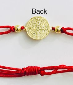 18k gold plated / vermeil over 925 sterling silver saint benedict bracelet .adjustable . saint benedict size: 10 mm for protection ,good luck and prosperity. --comes with free gift pouche. pulsera de hilo rojo en 925 plata esterlina con bano de oro san benito. ajustable. tamano de san benito: 10 mm para proteccion ,buena suerte y prosperidad. --gratis bolsa de regalo. Adjustable 14k Gold Rosary Bracelet Gift, Adjustable Gold Rosary Bracelet With Charms, Adjustable Spiritual Yellow Gold Charm Bracelet, Red Symbolic Bracelet Jewelry, Symbolic Red Bracelet Jewelry, Red Engraved Adjustable Jewelry, Adjustable Red Engraved Jewelry, Red Personalized Spiritual Jewelry, Personalized Red Spiritual Jewelry