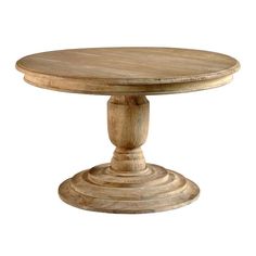 a round wooden table on a white background