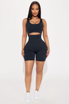 Available In Black And Cream. Active Romper Scoop Neck Sleeveless Cut Out Detail Compression Medium Impact Stretch Body: 73% Polyester 27% Spandex Inner Mesh: 82% Nylon 18% Spandex Imported | Fast Cycle Active Romper in Black size XS by Fashion Nova Black Seamless Bodycon Top, Black Compression Tank Top With Built-in Bra, Sleeveless Elastane Crop Top With Seamless Construction, High Stretch Sleeveless Elastane Activewear, Black Bodycon Scoop Neck Tank Top, Black Compressive Scoop Neck Activewear, Sleeveless Seamless Top For Night Out, Sleeveless Black Seamless Activewear, Black Sleeveless Bodycon Top