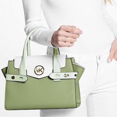 Stylish Carmen Sage Green Michael Kors Satchel With Polished Gold Hardware. * New * Measurements: 11” W 7.75 H 5” D 4.75” Handle Drop Michael Kors Green Satchel Bag, Classic Green Michael Kors Bag, Michael Kors Satchel With Gold-tone Hardware For Shopping, Michael Kors Satchel With Gold-tone Hardware, Michael Kors Satchel With Silver-tone Hardware For Shopping, Michael Kors Satchel, Michael Kors Bag, Gold Hardware, Sage Green