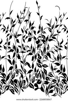 black and white drawing of leaves on a plant with long stems in the foreground