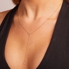 Diamond Lariat Necklace Diamond Lariat Necklace, Colorful Palette, Delicate Chain, Recycled Gold, Lariat Necklace, Necklace Sizes, 14kt Gold, Classic Design, Gold Jewelry