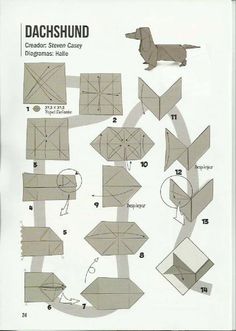 the instructions for how to make an origami dachshund from paper