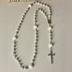 Beautiful Faux Pearl Rosary 22.5” Long Pearl Rosary, Magical Jewelry, Spring Wedding, Rosary, Faux Pearl, Art Inspo, Roses, Collage, Silver