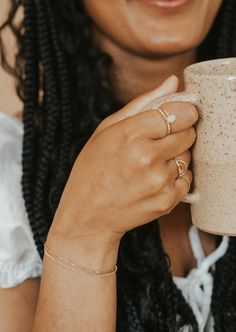 You take life in small sips. The present moment is the only moment that matters. Stevie + Quinn Chain. Bracelet is adjustable from 6.5 - 7". Available in 14kt Gold Fill. Ronnie is styling it with our Poppy Ring, Confetti Ring, Raye Ring and Teeny-Tiny Band Shop our complete Friendship Bracelet Collection. Handmade in Eau Claire, WI. Our jewelry is handmade so each piece will be unique and may vary slightly from what is pictured. Ring Confetti, Confetti Ring, Poppy Ring, Easy Bracelet, Copper Uses, Everyday Wear Jewelry, The Present Moment, Present Moment, Bracelet Collection