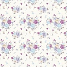 a white and purple flowered wallpaper with many different flowers on the side of it