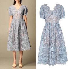 Self-Portrait | Dresses | Selfportrait Fine Cord Lace Midi Dress In Light Blue Size 6 | Poshmark V Neck Design, Dress In, Self Portrait Dress, Cord Lace, Juicy Couture Charms, Corded Lace, Rose Lace, Red Midi Dress, Linen Skirt