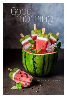 watermelon pops are in a bowl with mints