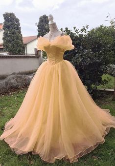 Yellow Tulle Long Prom Dresses Tulle Princess Dress, Belle Gown, Beauty And The Beast Costume, Dresses Yellow, Fest Outfits, Costume Ball, A Line Evening Dress, 파티 드레스, Belle Dress