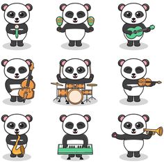 cartoon panda bears playing musical instruments and singing