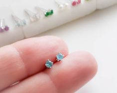 Tiny Birthstone Earrings • Cubic Zirconia Studs • Dainty Silver Birthday Earring Studs • Delicate Sparkle Studs • Multiple Piercing Studs Earring Hole, Silver Birthday, Necklace Extender, Birthstone Earrings, Dainty Studs, Tiny Studs, Bee Earrings, Studio Blue, Earring Studs