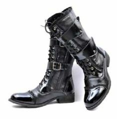 (eBay) Find many great new & used options and get the best deals for New Designer Unique Straps Lace Up High Boots with Cap Toe, high boots men shoes at the best online prices at eBay! Free shipping for many products! Punk Cosplay, Dance Boots, Men In Heels, Fabric Boots, Red Wing Boots, Punk Boots, Style Steampunk, Ariat Boots, Patent Leather Boots